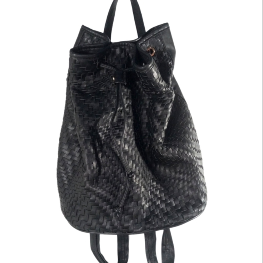 drux lux Black Wooven Backpack Adjustable Straps Gold Hardwear